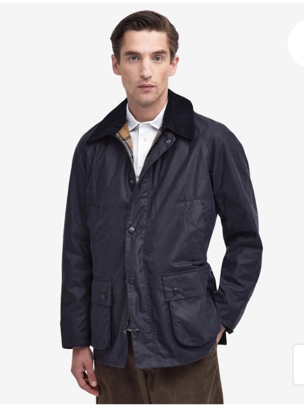 Barbour Navy Waxed Cotton Field Jacket with Cord Collar